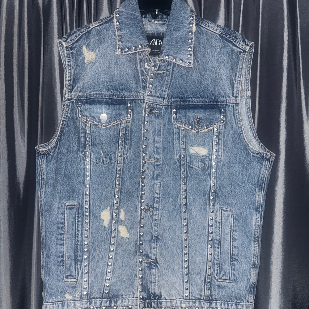 Zara Blue Denim Studded Vest